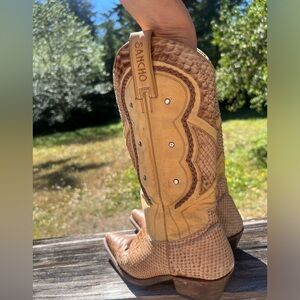 Rare Tan and Brown Snakeskin Genuine Leather Western Boots